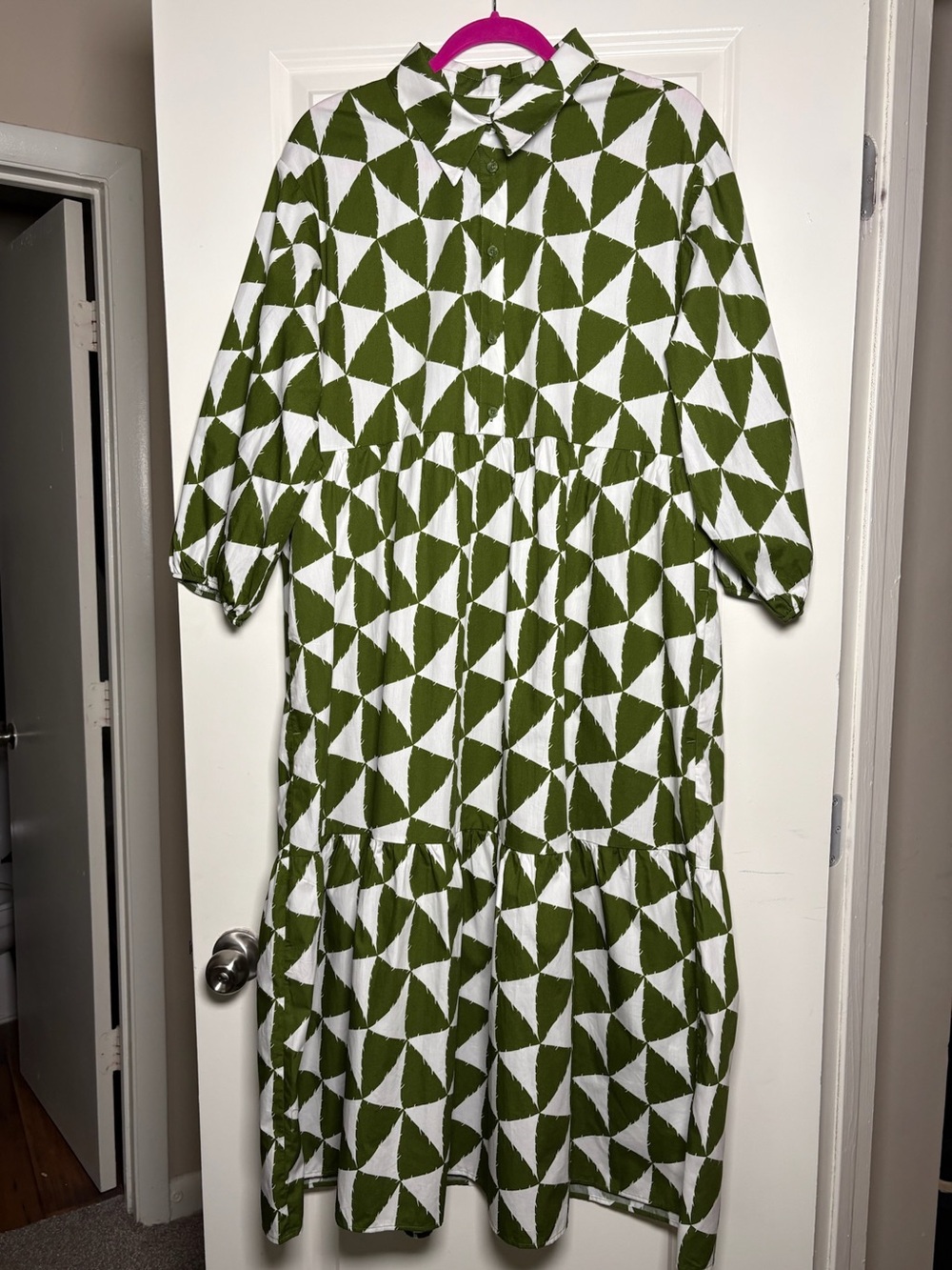 Anthropologie MAEVE The Bettina Tiered 100% Cotton Shirt Dress Green Print - Picture 4 of 7